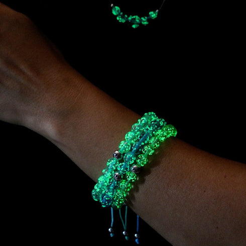 Bleu arctique | Argent | Bracelet macramé verre luciole